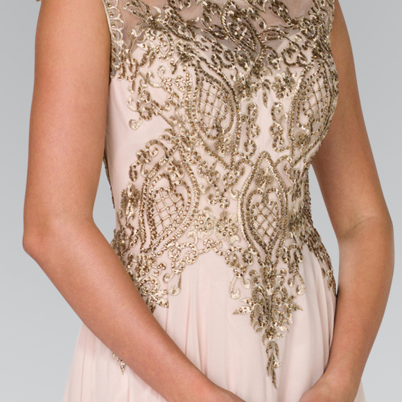 A-Line Illusion Neck Long Prom Dress GL2407 - Picture 2 of 3